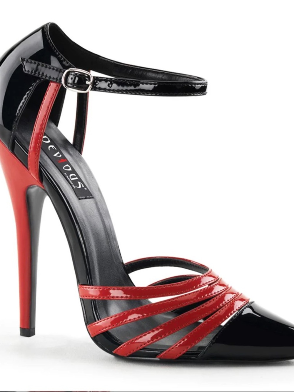 Pleaser Devious Domina 412 Red and Black Strappy Stilleto Heels